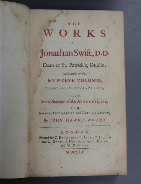 Swift, Jonathan - Works, 12 vols, edited by John Hawkesworth, tree calf, restored, London 1755